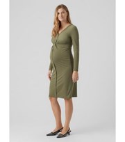 Mama.Licious Mamalicious Maternity Olive Jersey Long Sleeve Twist Front Midi Dress
